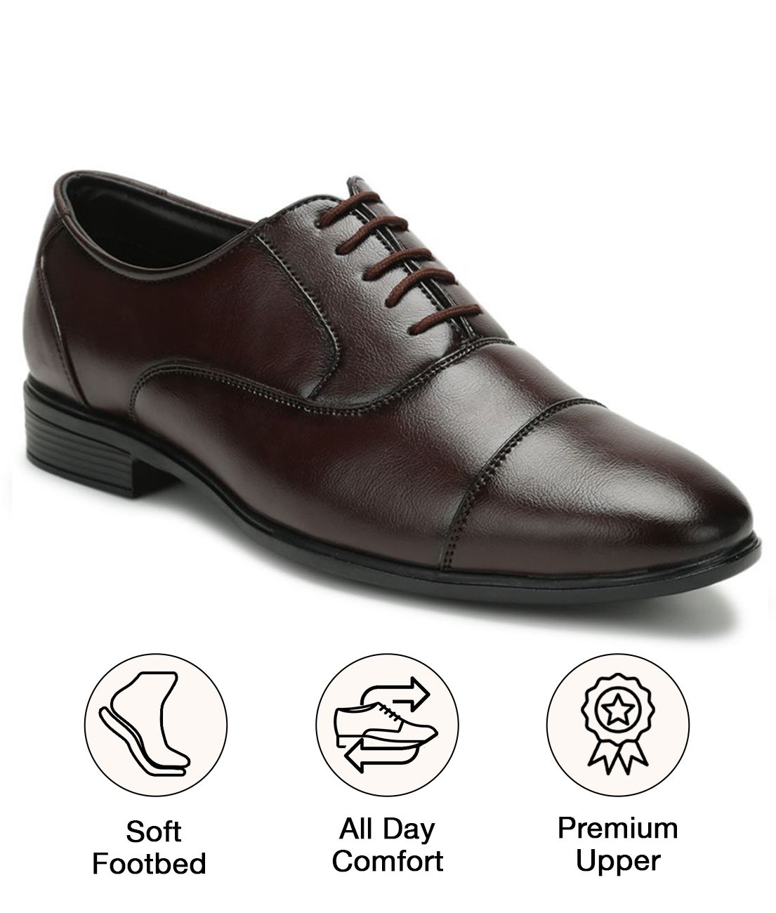     			UrbanMark Men Comfortable Round Toe Oxford Formal Shoes- Brown