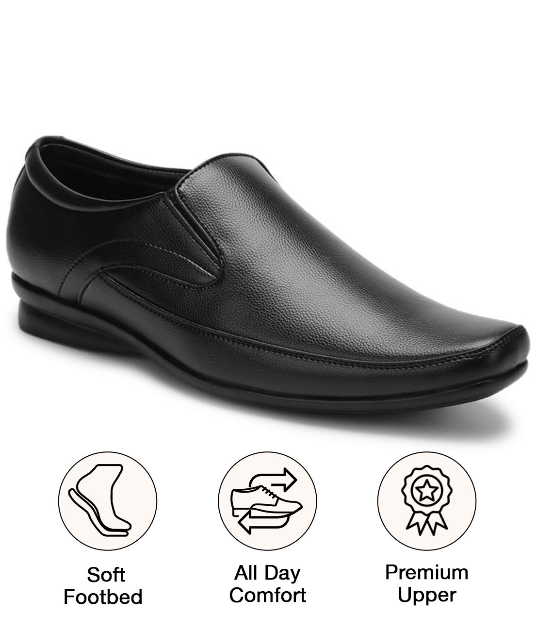     			UrbanMark Men Comfortable Square-Toe Faux Leather Slip On Formal Shoes- Black