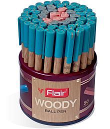 Flair Woody Ball Pen (Pack Of 50, Blue, Black, Red)