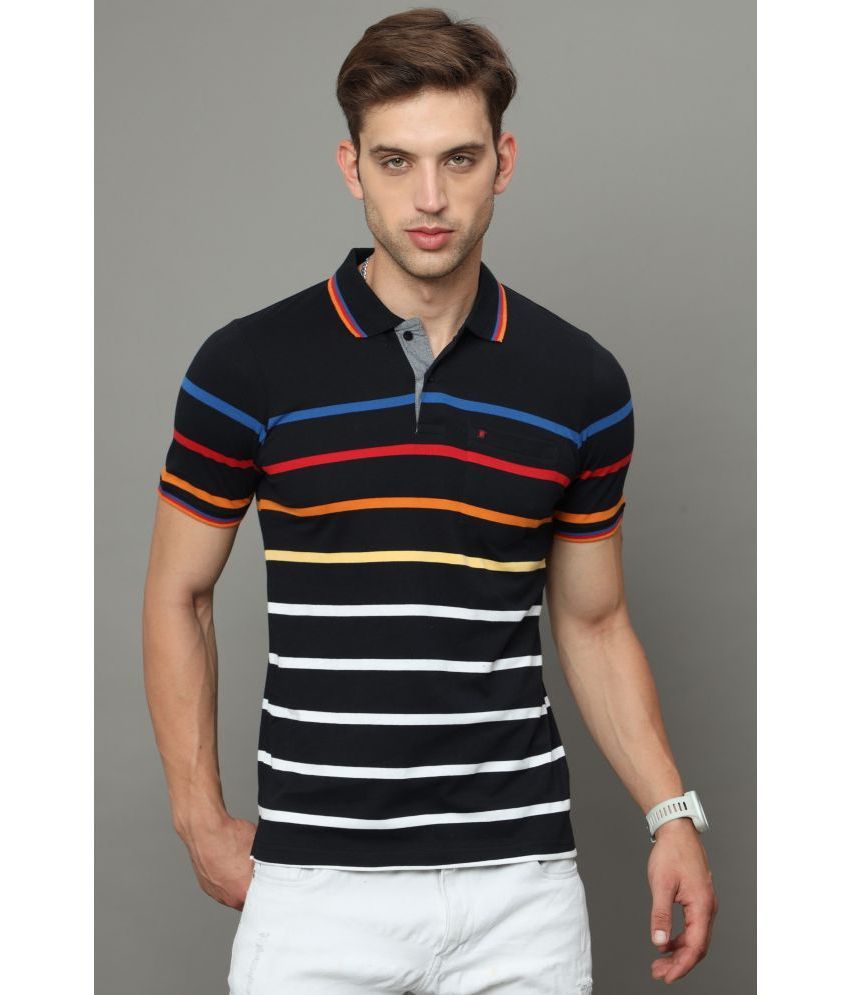     			Cool Colors Pack of 1 Cotton Regular Fit Striped Half Sleeves Men's Polo T Shirt ( Black )