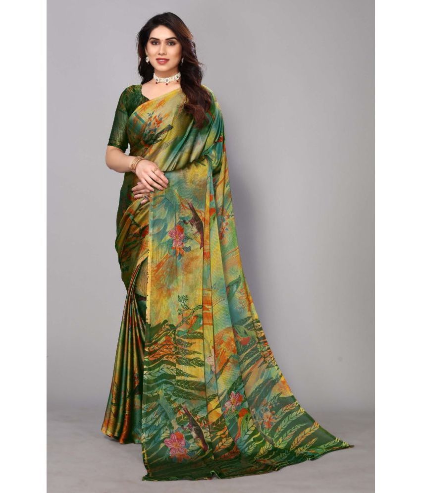     			FABMORA - Green Chiffon Saree With Blouse Piece ( Pack of 1 )