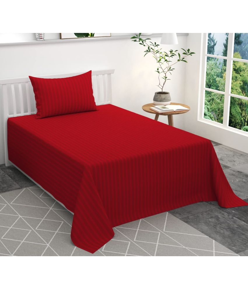     			Home Solution Polyester Vertical Striped Single Bedsheet with 1 Pillow Cover - Maroon
