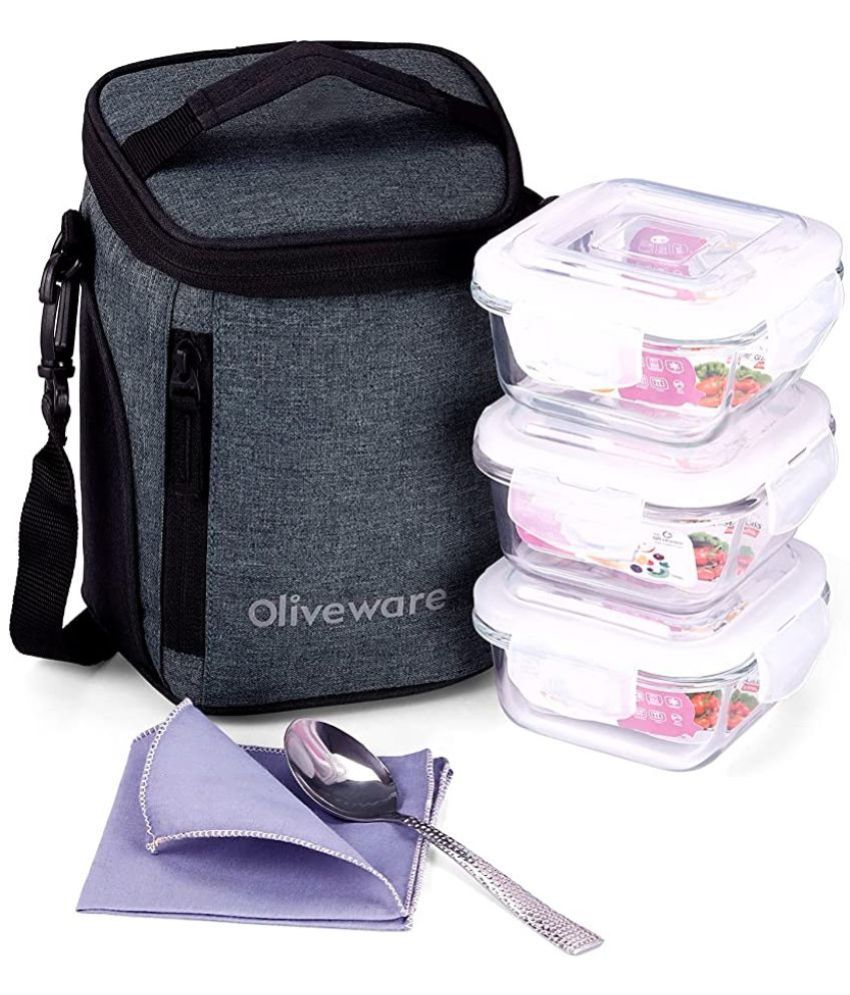     			Oliveware - Glass Lunch Box 3 - Container ( Pack of 1 )