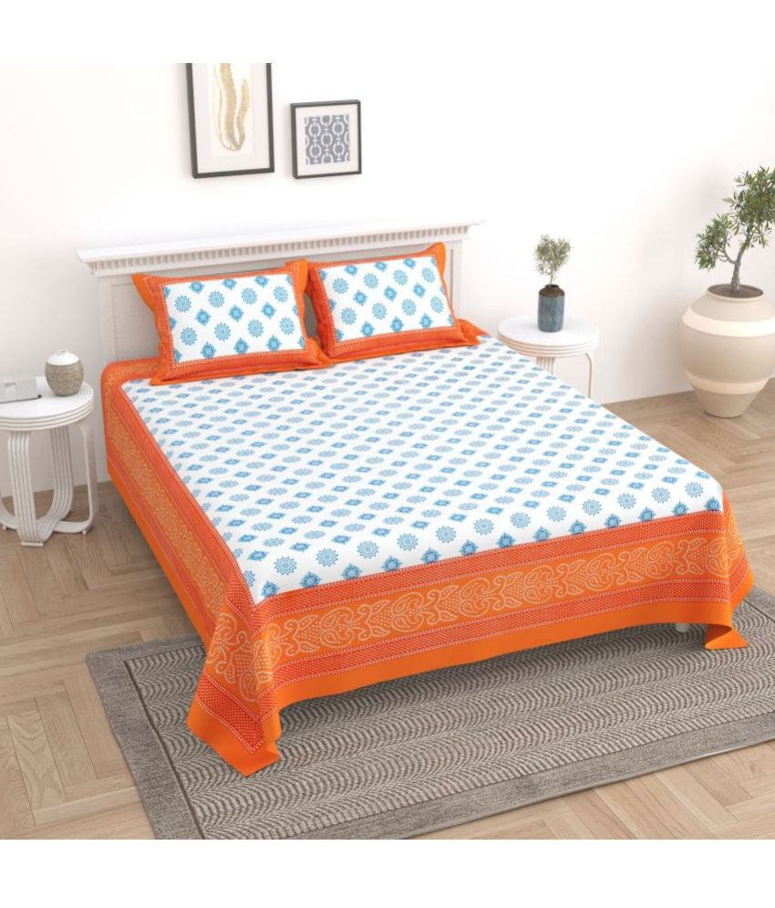     			Uniqchoice Cotton Ethnic King Size Bedsheet With 2 Pillow Covers - Orange