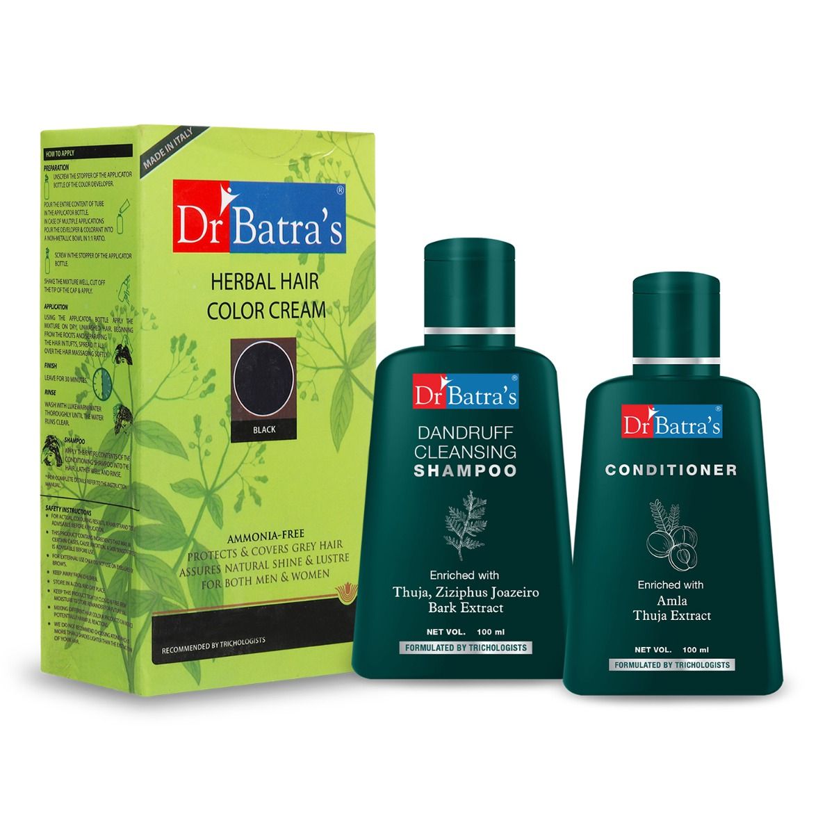     			Dr Batra's Herbal Hair Color Creamblack, Dandruff Cleansing Shampoo And Conditioner (Pack Of 3)