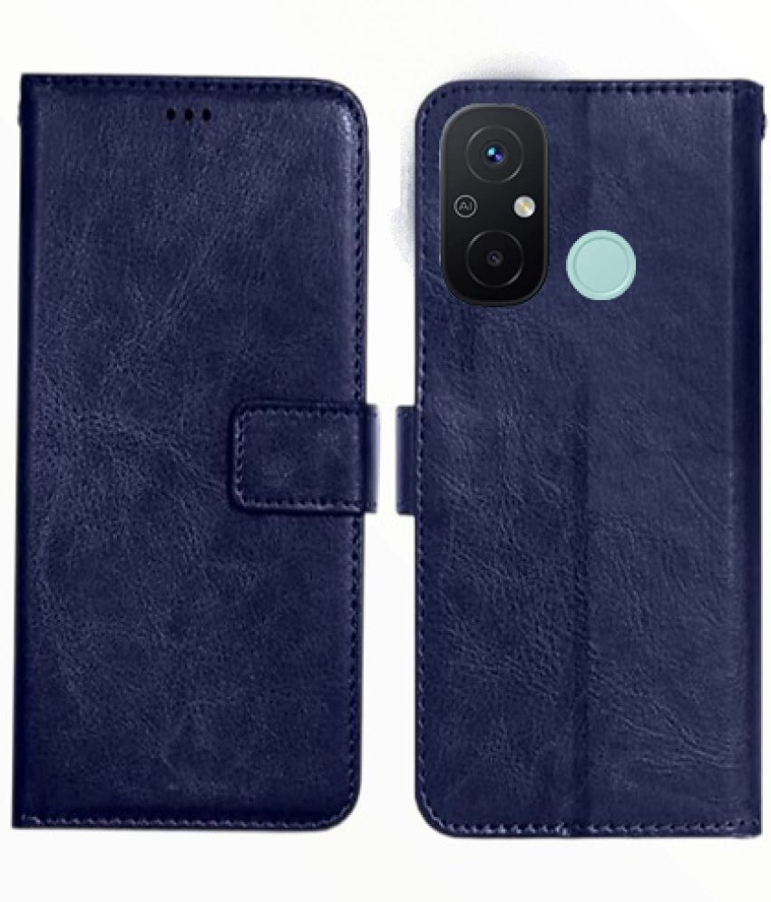     			RGVEEN - Blue Artificial Leather Flip Cover Compatible For POCO C55 ( Pack of 1 )