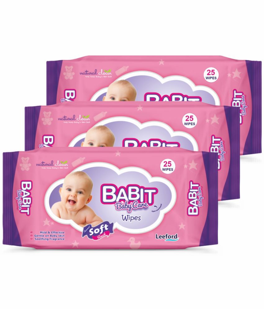     			Babit Baby Wet Wipes | Alcohol Free with Lid Pack of 3 (25 wipes Each)