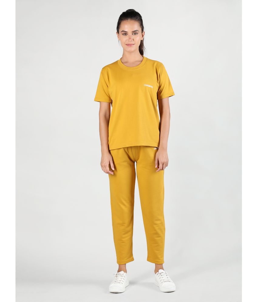     			Chkokko Mustard Cotton Blend Solid Tracksuit - Pack of 1
