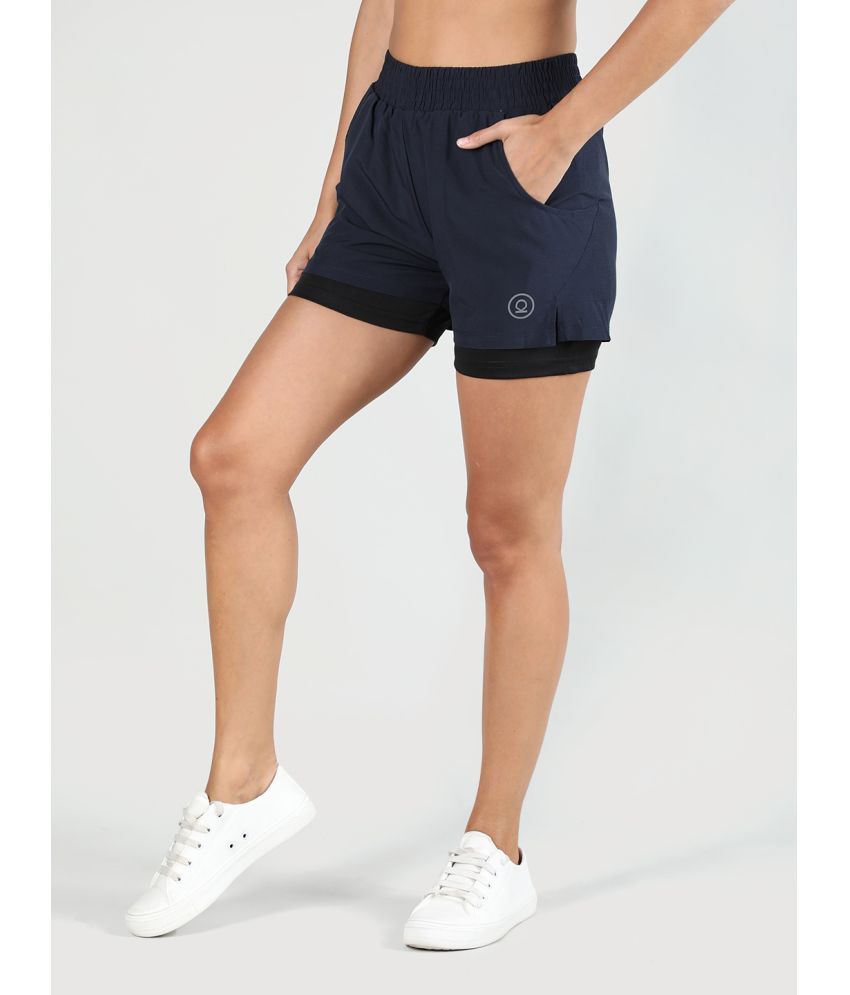     			Chkokko Navy Polyester Solid Shorts - Single