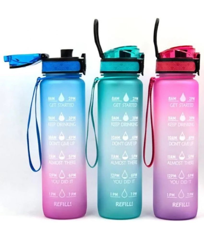 Devani trading-Silicone Water Bottle 1 litres with Motivational Time Marker, Leak Proof Durable BPA-Free Non-Toxic Water Bottle for Office, Gym, School (1000 ml, Pack of 1, Multicoloured)