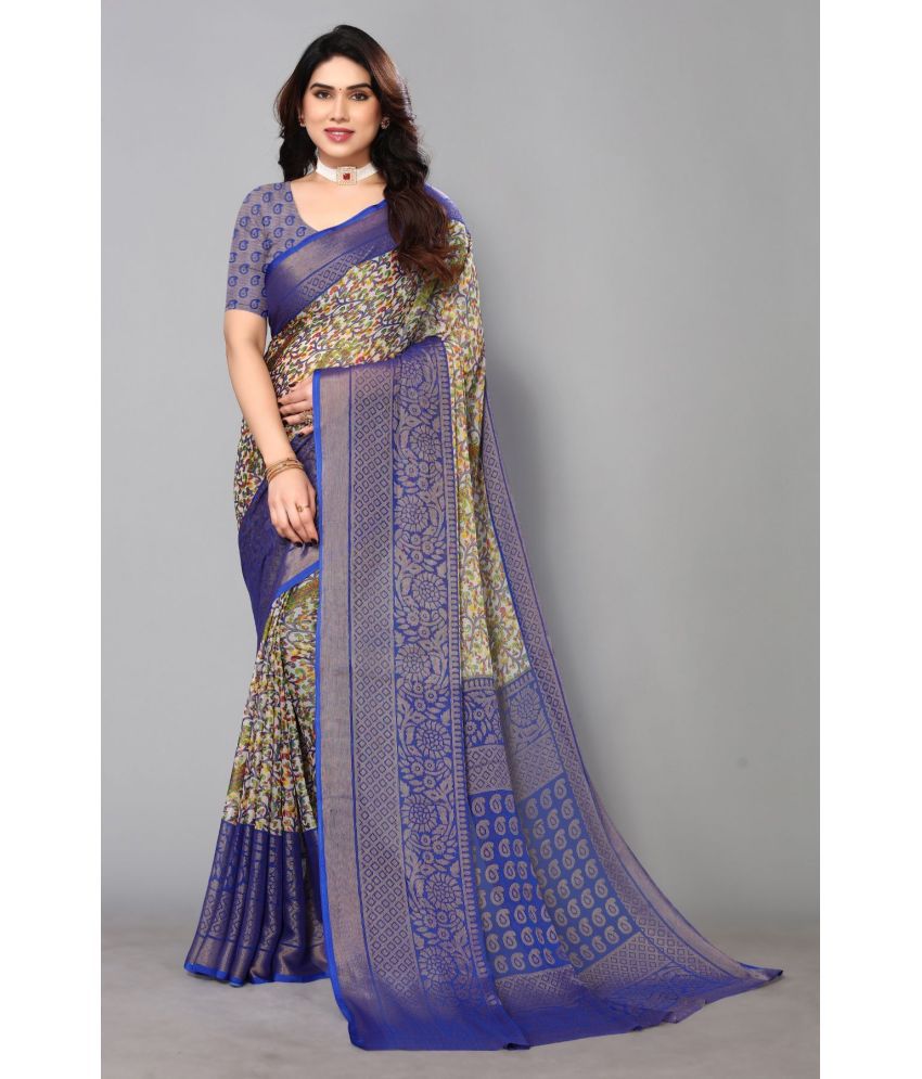     			FABMORA - Blue Brasso Saree With Blouse Piece ( Pack of 1 )