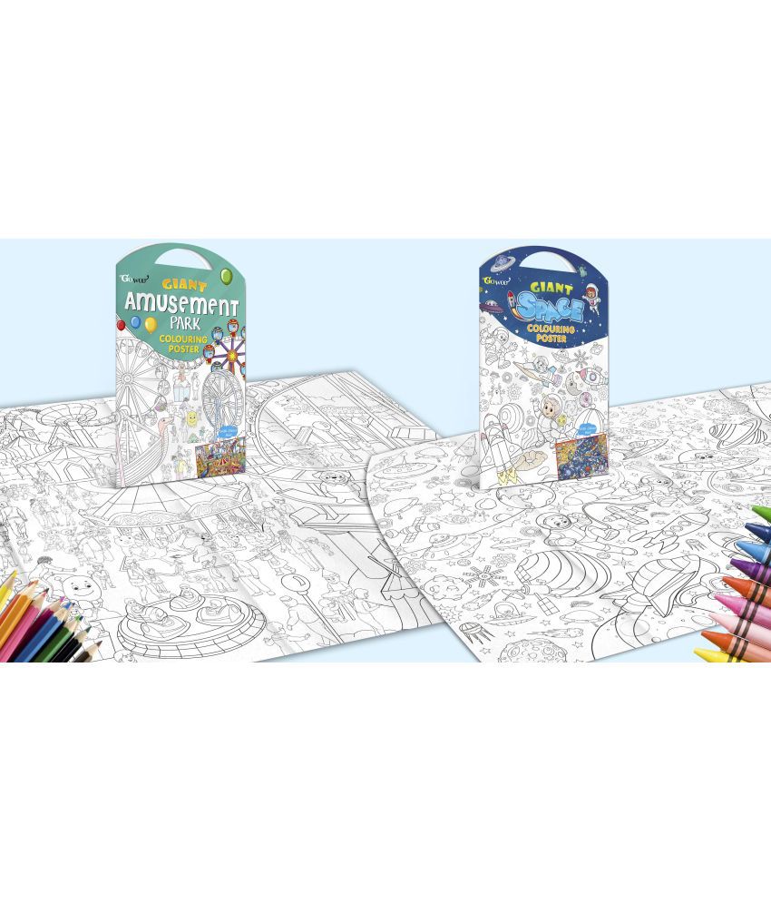     			GIANT AMUSEMENT PARK COLOURING Charts and GIANT SPACE COLOURING Charts | Set of 2 Charts I Intricate coloring Charts