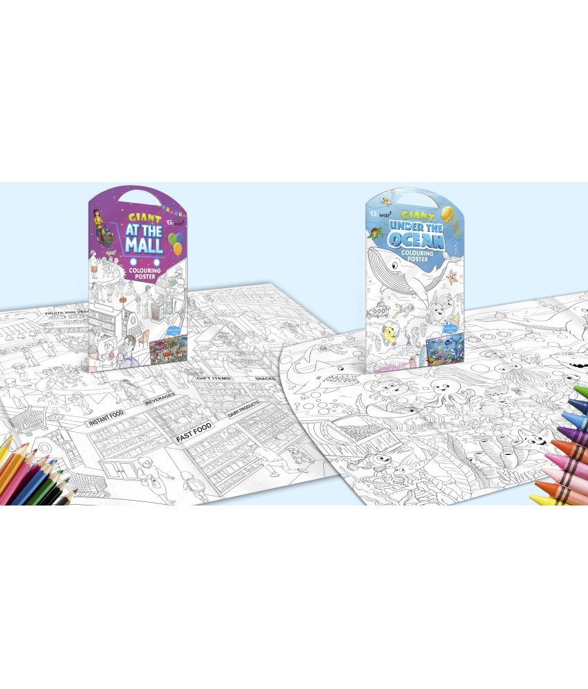     			GIANT AT THE MALL COLOURING POSTER and GIANT UNDER THE OCEAN COLOURING POSTER | Pack of 2 posters I Perfect growth partner of Kids