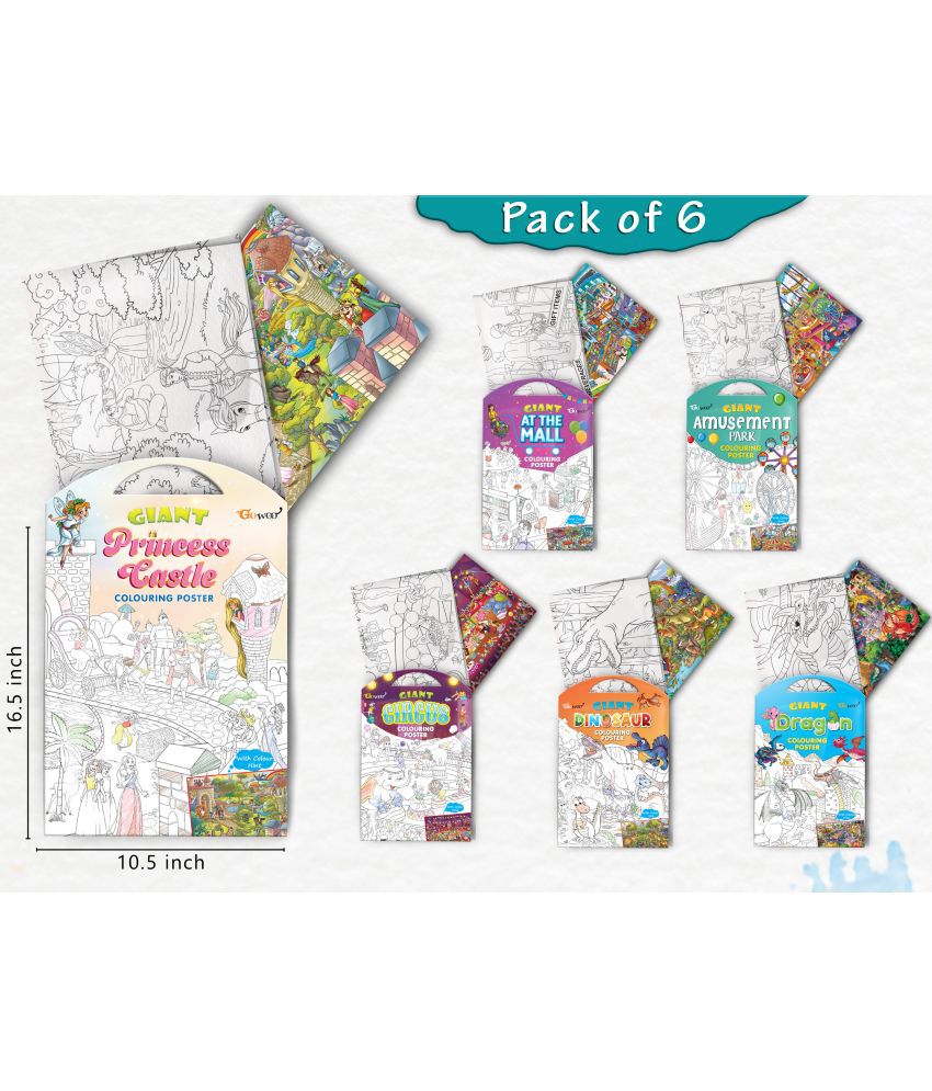     			GIANT AT THE MALL COLOURING , GIANT PRINCESS CASTLE COLOURING , GIANT CIRCUS COLOURING , GIANT DINOSAUR COLOURING , GIANT AMUSEMENT PARK COLOURING  and GIANT DRAGON COLOURING  | Gift Pack of 6 s I best birthday gift for children