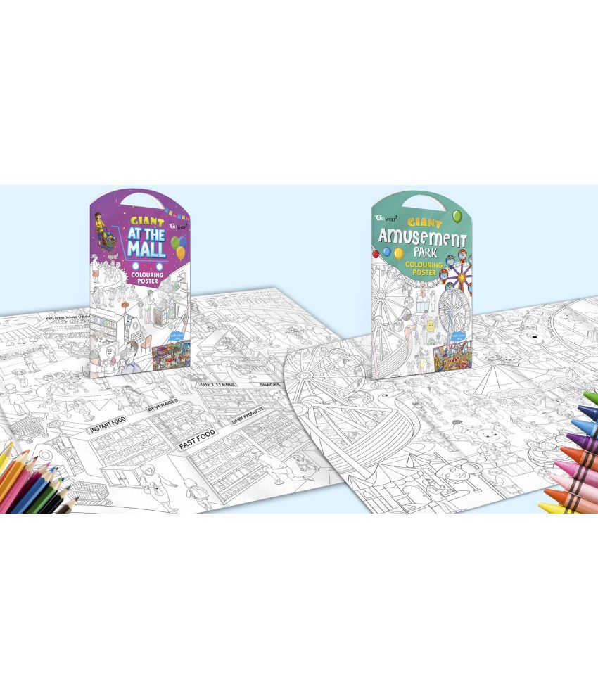     			GIANT AT THE MALL COLOURING POSTER and GIANT AMUSEMENT PARK COLOURING POSTER | Set of 2 Charts I Best Engaging Products For Children