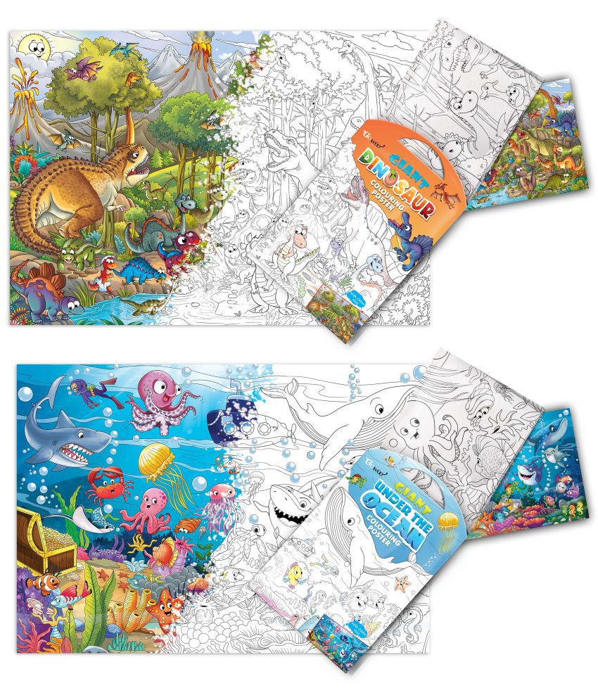     			GIANT DINOSAUR COLOURING Charts and GIANT UNDER THE OCEAN COLOURING Charts | Gift Pack of 2 Charts I  Coloring Charts Value Pack