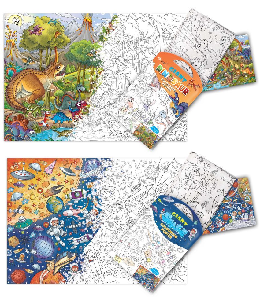     			GIANT DINOSAUR COLOURING POSTER and GIANT SPACE COLOURING POSTER | Set of 2 posters I Perfect match for creative kids