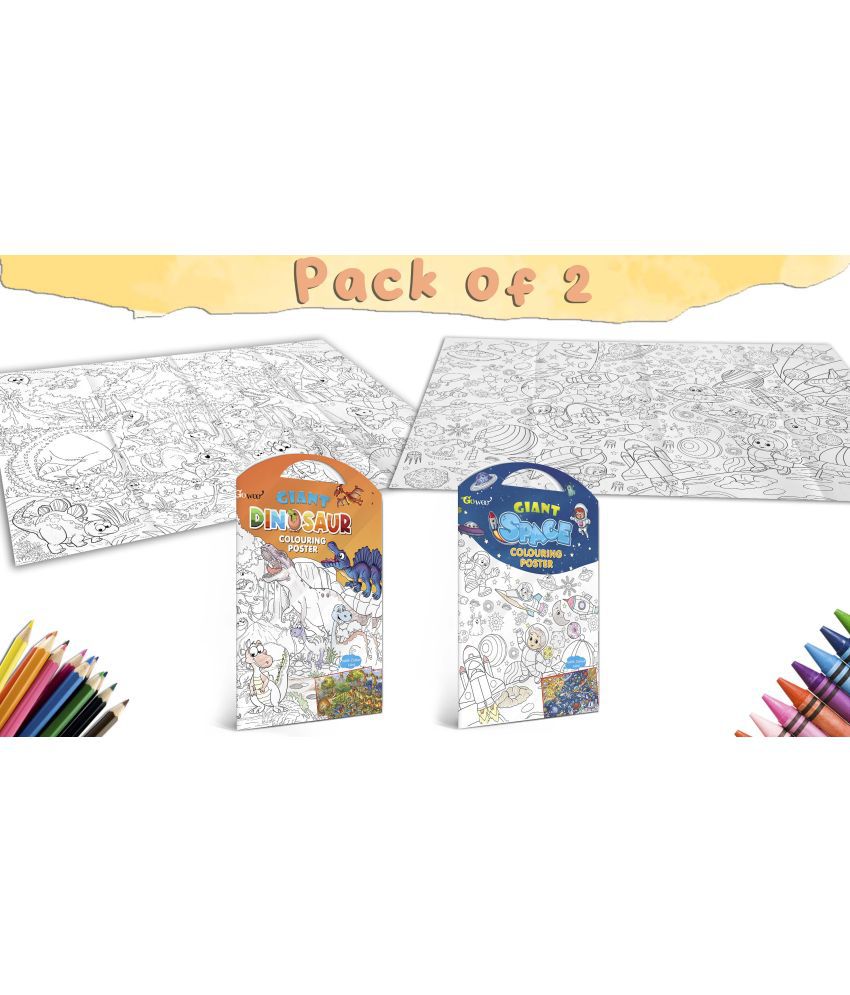     			GIANT DINOSAUR COLOURING POSTER and GIANT SPACE COLOURING POSTER | Combo of 2 posters I most loved products by kids