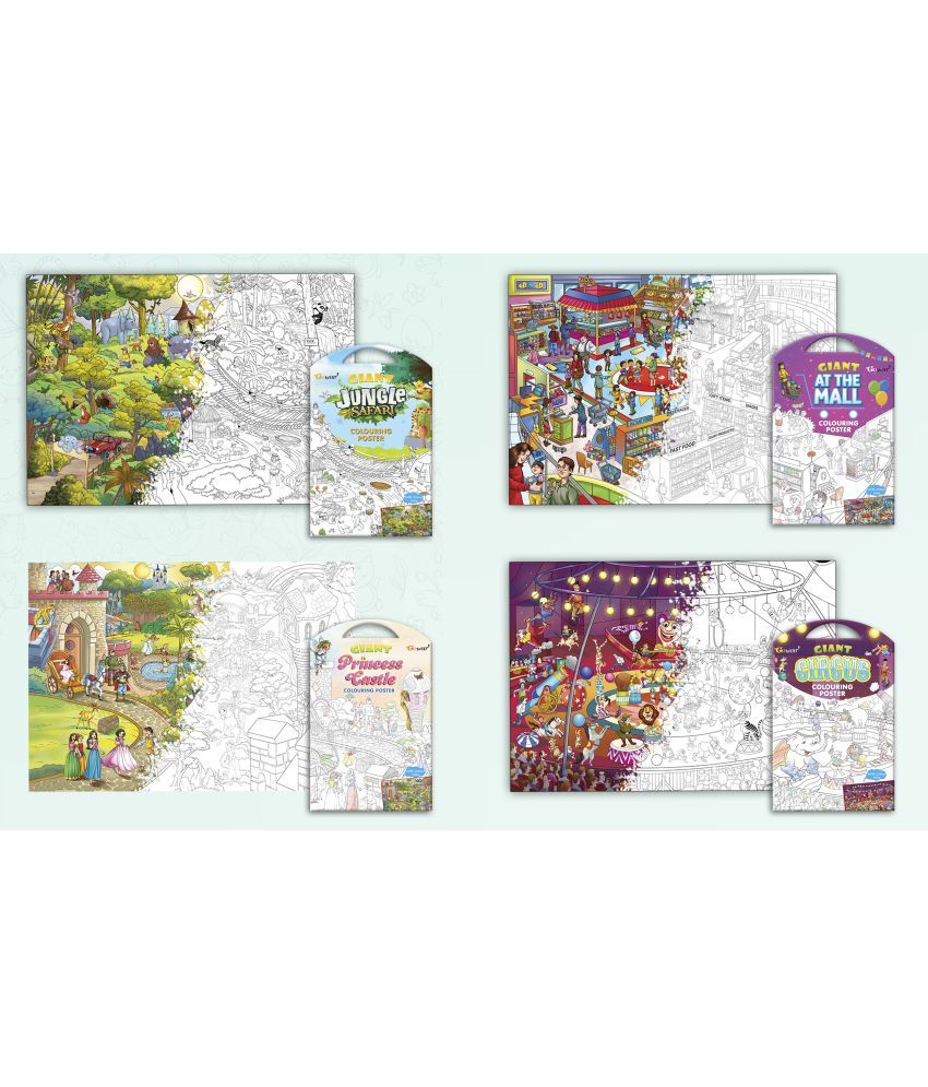     			GIANT JUNGLE SAFARI COLOURING Charts, GIANT AT THE MALL COLOURING Charts, GIANT PRINCESS CASTLE COLOURING Charts and GIANT CIRCUS COLOURING Charts | Pack of 4 Charts I Enchanted Coloring Combo