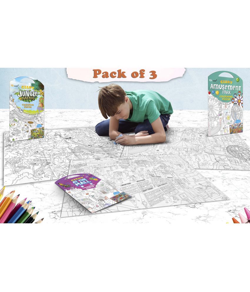     			GIANT JUNGLE SAFARI COLOURING Charts, GIANT AT THE MALL COLOURING Charts and GIANT AMUSEMENT PARK COLOURING Charts | Combo of 3 Charts I Intricate coloring Charts for adults