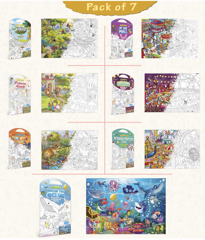     			GIANT JUNGLE SAFARI COLOURING , GIANT AT THE MALL COLOURING , GIANT PRINCESS CASTLE COLOURING , GIANT CIRCUS COLOURING , GIANT DINOSAUR COLOURING , GIANT AMUSEMENT PARK COLOURING  and GIANT UNDER THE OCEAN COLOURING  | Set of 7