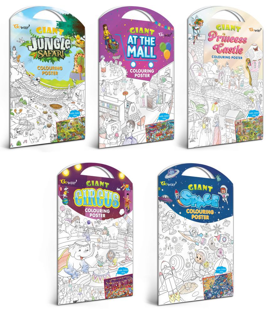     			GIANT JUNGLE SAFARI COLOURING POSTER, GIANT AT THE MALL COLOURING POSTER, GIANT PRINCESS CASTLE COLOURING POSTER, GIANT CIRCUS COLOURING POSTER and GIANT SPACE COLOURING POSTER | Combo pack of 5 Posters I Coloring Posters Collection