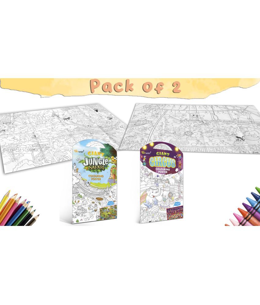     			GIANT JUNGLE SAFARI COLOURING POSTER and GIANT CIRCUS COLOURING POSTER | Set of 2 Posters I kids value gift pack