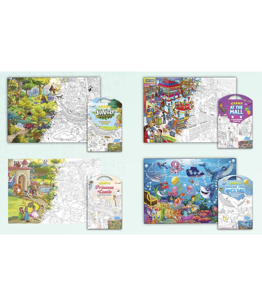     			GIANT JUNGLE SAFARI COLOURING POSTER, GIANT AT THE MALL COLOURING POSTER, GIANT PRINCESS CASTLE COLOURING POSTER and GIANT UNDER THE OCEAN COLOURING POSTER | Pack of 4 Posters I Enchanted Coloring Combo