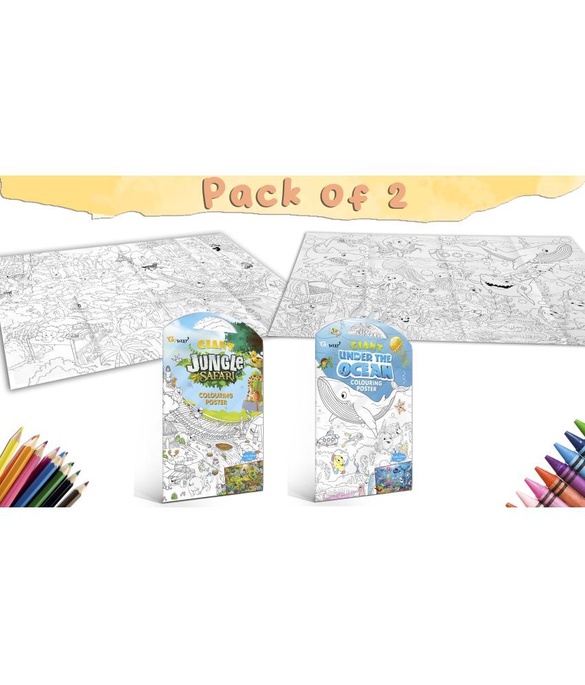    			GIANT JUNGLE SAFARI COLOURING POSTER and GIANT UNDER THE OCEAN COLOURING POSTER | I Combo of 2 Posters I kids fun activity posters