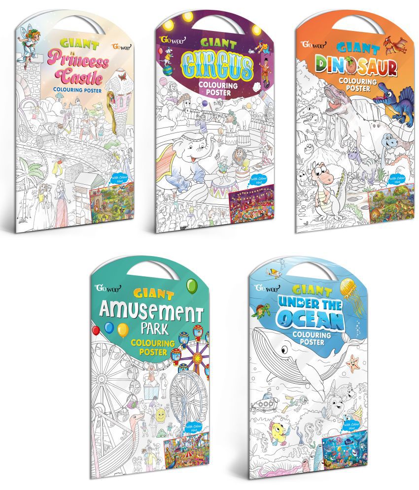     			GIANT PRINCESS CASTLE COLOURING Charts, GIANT CIRCUS COLOURING Charts, GIANT DINOSAUR COLOURING Charts, GIANT AMUSEMENT PARK COLOURING Charts and GIANT UNDER THE OCEAN COLOURING Charts | Set of 5 Charts I Happy Coloring Combo