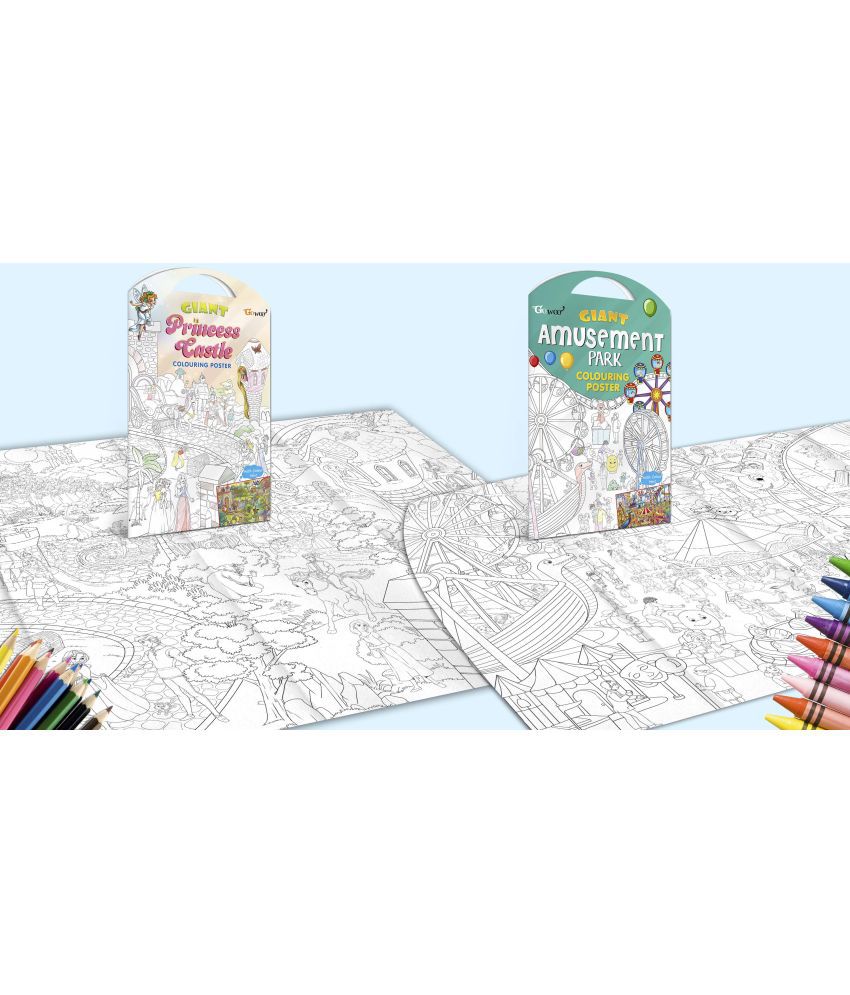     			GIANT PRINCESS CASTLE COLOURING POSTER and GIANT AMUSEMENT PARK COLOURING POSTER | Pack of 2 posters I perfect Gift for Growing Minds