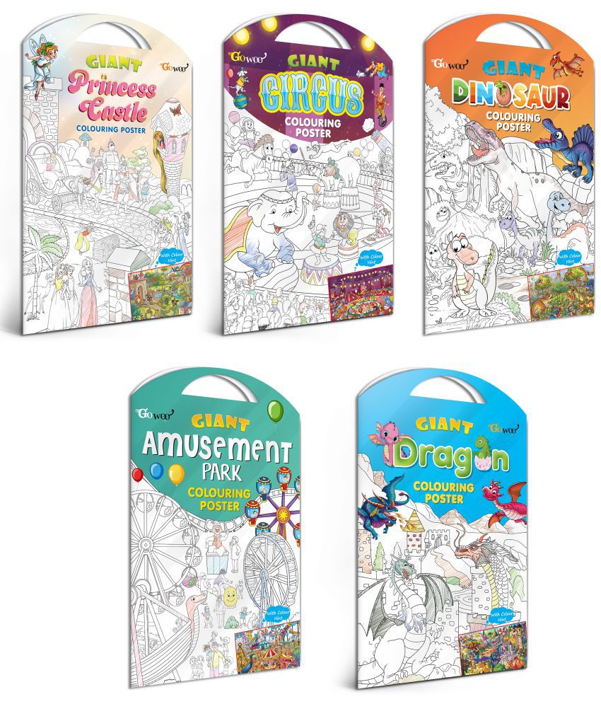     			GIANT PRINCESS CASTLE COLOURING POSTER, GIANT CIRCUS COLOURING POSTER, GIANT DINOSAUR COLOURING POSTER, GIANT AMUSEMENT PARK COLOURING POSTER and GIANT DRAGON COLOURING POSTER | Gift Pack of 5 Posters I Coloring Posters Mega Pack