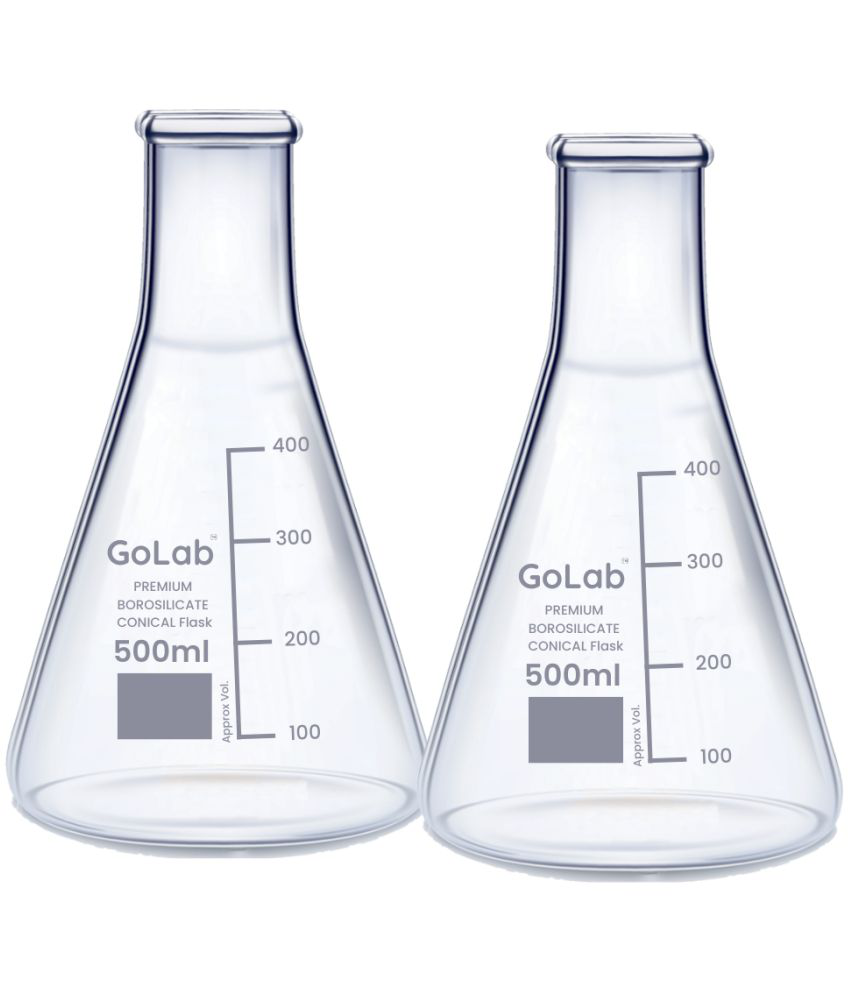     			GoLab Laboratory Premium Calibrated Borosilicate Glass Conical Flask with Graduation Marks and Spout 500ml-Pack of 2Pcs.