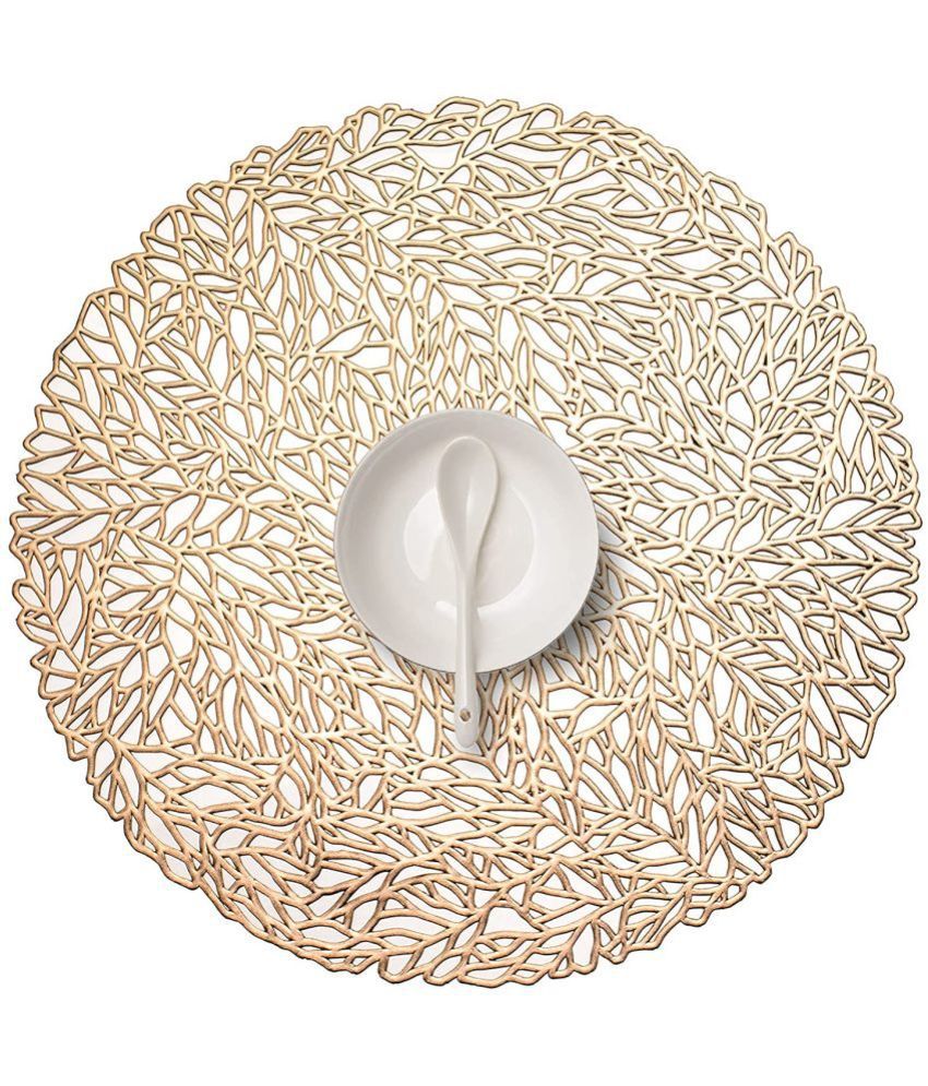     			HOMETALES PVC Geometric Round Table Mats ( 38 cm x 38 cm ) Pack of 2 - Gold