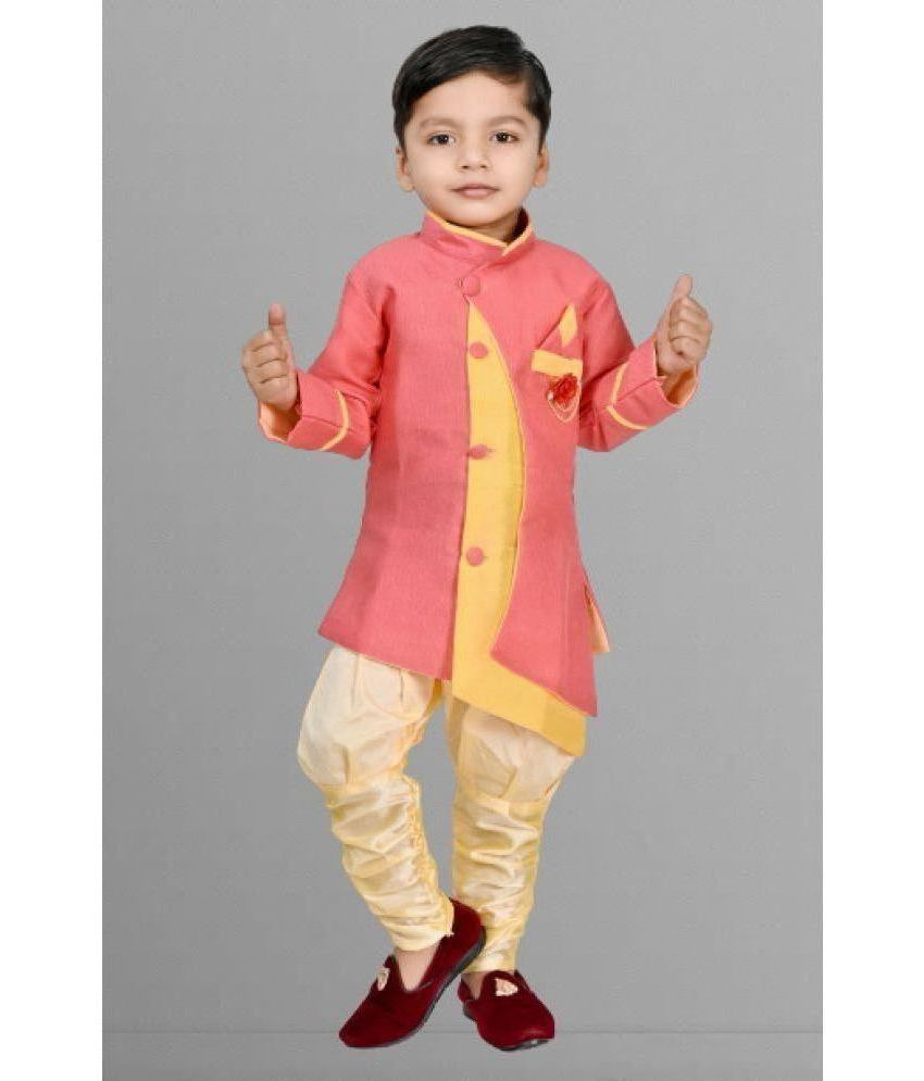     			lucky h star garments - Pink Cotton Blend Boys Dhoti Kurta Set - Pack of 1