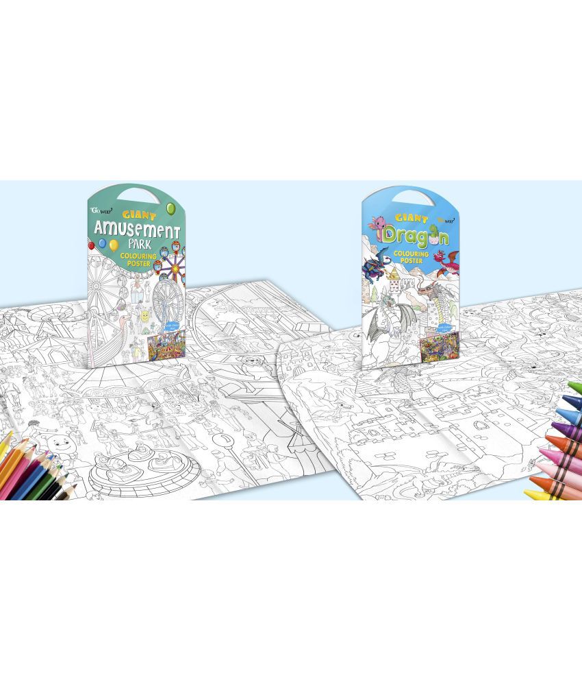     			GIANT AMUSEMENT PARK COLOURING POSTER and GIANT DRAGON COLOURING POSTER | Combo pack of 2 Charts I Beautifully illustrated Posters For Children
