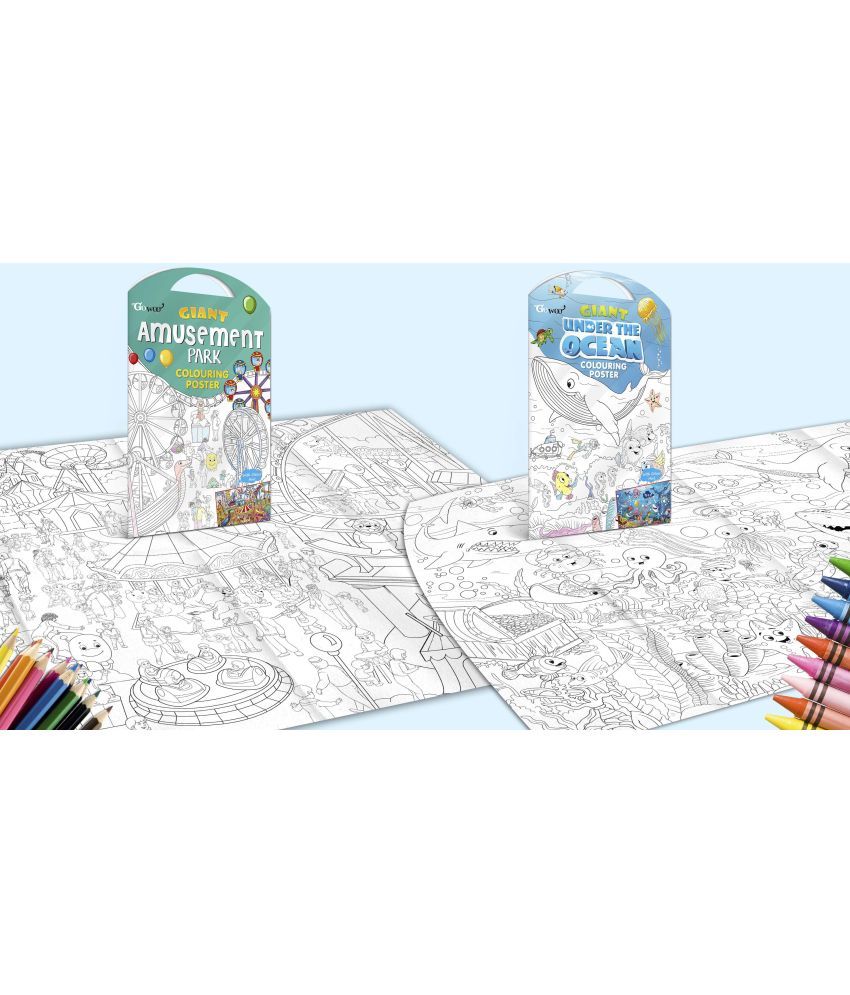     			GIANT AMUSEMENT PARK COLOURING POSTER and GIANT UNDER THE OCEAN COLOURING POSTER | Pack of 2 Posters I best jumbo wall posters