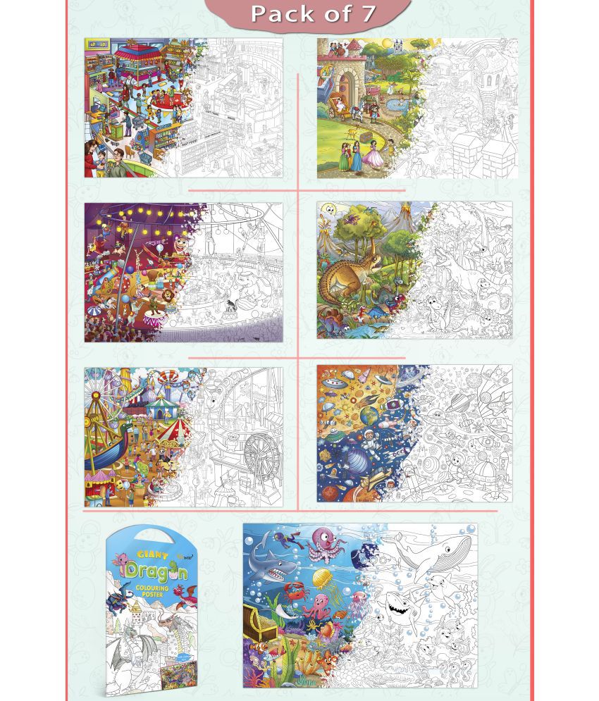     			GIANT AT THE MALL COLOURING , GIANT PRINCESS CASTLE COLOURING , GIANT CIRCUS COLOURING , GIANT DINOSAUR COLOURING , GIANT AMUSEMENT PARK COLOURING , GIANT SPACE COLOURING  and GIANT DRAGON COLOURING  | Set of 7 s I Giant Coloring s Master Collection