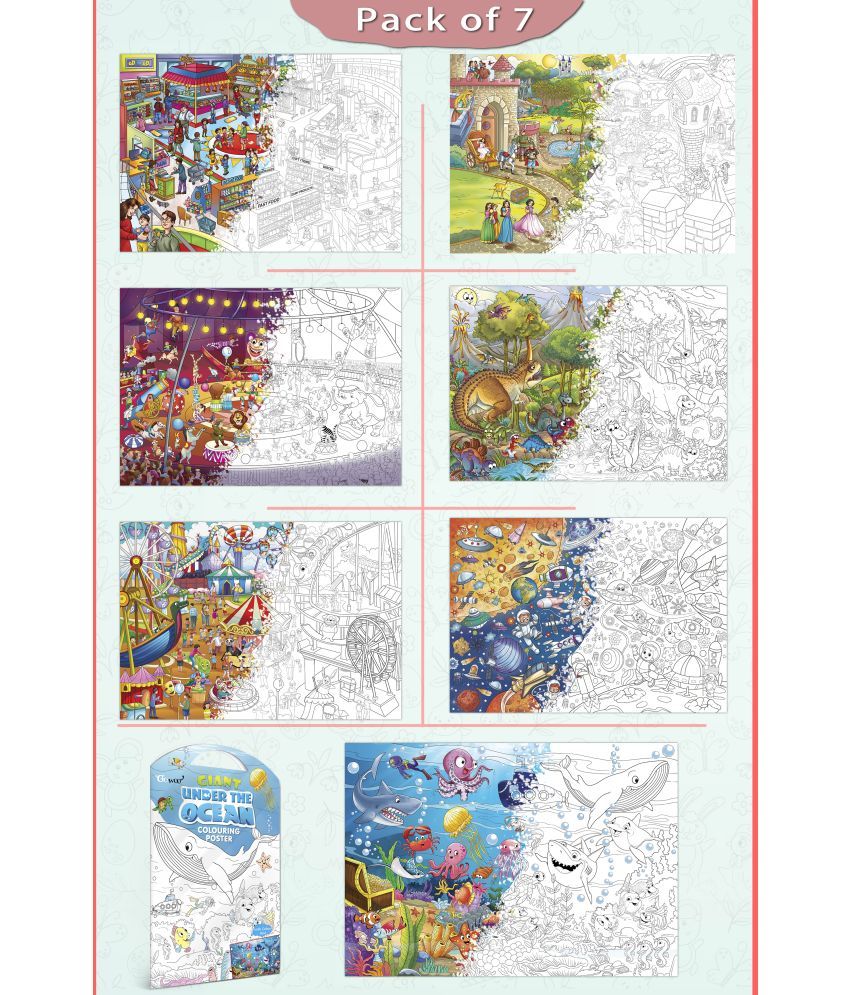     			GIANT AT THE MALL COLOURING , GIANT PRINCESS CASTLE COLOURING , GIANT CIRCUS COLOURING , GIANT DINOSAUR COLOURING , GIANT AMUSEMENT PARK COLOURING , GIANT SPACE COLOURING  and GIANT UNDER THE OCEAN COLOURING  | Gift Pack of 7