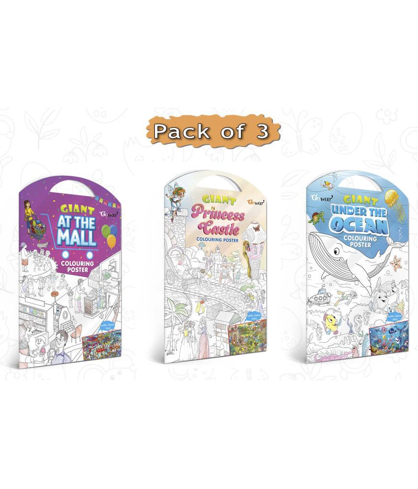     			GIANT AT THE MALL COLOURING POSTER, GIANT PRINCESS CASTLE COLOURING POSTER and GIANT UNDER THE OCEAN COLOURING POSTER | Combo pack of 3 Charts I Beautifully illustrated Posters For Children