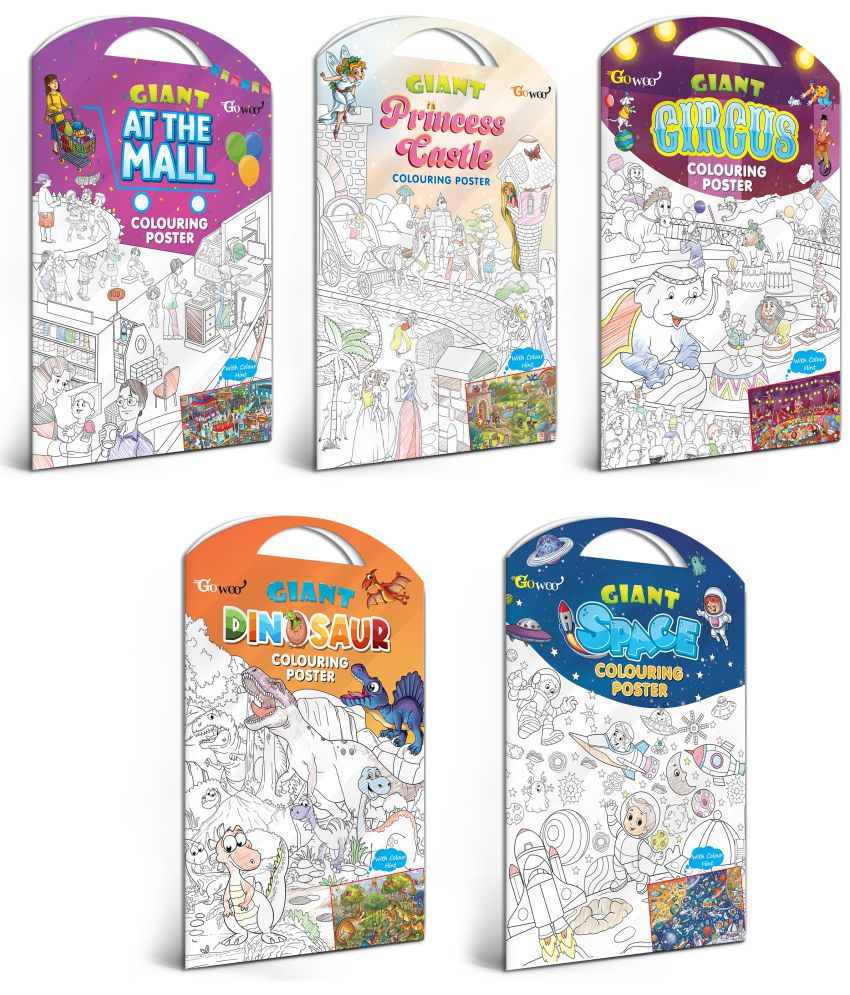     			GIANT AT THE MALL COLOURING POSTER, GIANT PRINCESS CASTLE COLOURING POSTER, GIANT CIRCUS COLOURING POSTER, GIANT DINOSAUR COLOURING POSTER and GIANT SPACE COLOURING POSTER | Set of 5 Posters I big colouring poster for 10+