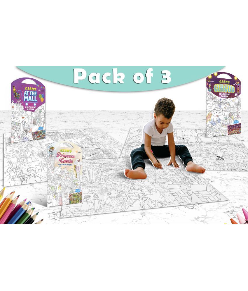     			GIANT AT THE MALL COLOURING POSTER, GIANT PRINCESS CASTLE COLOURING POSTER and GIANT CIRCUS COLOURING POSTER | Pack of 3 Posters I Artistic Coloring Posters