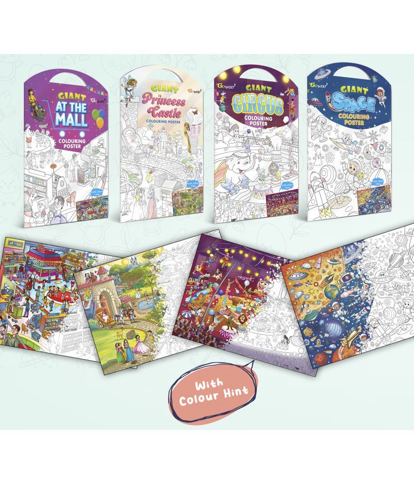     			GIANT AT THE MALL COLOURING POSTER, GIANT PRINCESS CASTLE COLOURING POSTER, GIANT CIRCUS COLOURING POSTER and GIANT SPACE COLOURING POSTER | Gift Pack of 4 Posters I  Creative coloring posters