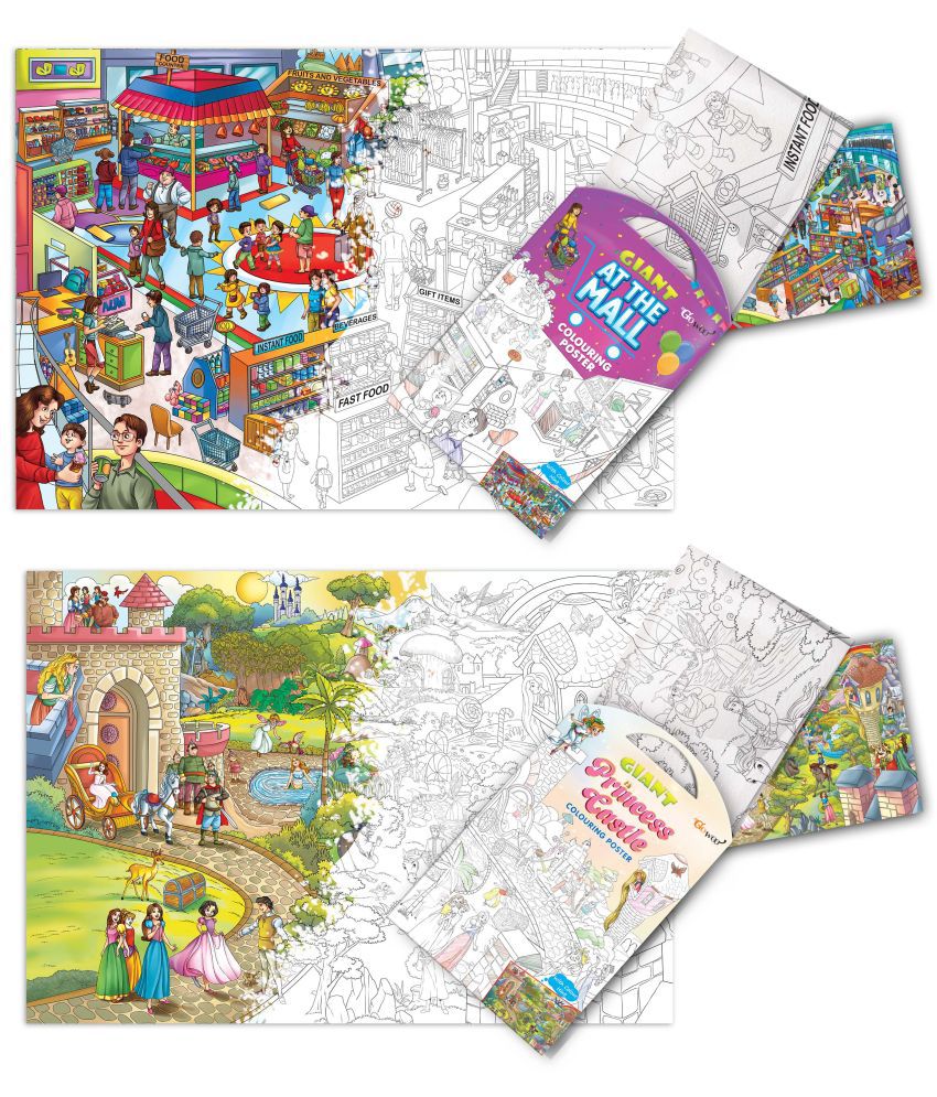     			GIANT AT THE MALL COLOURING POSTER and GIANT PRINCESS CASTLE COLOURING POSTER | Set of 2 Posters I big posters for kids colouring