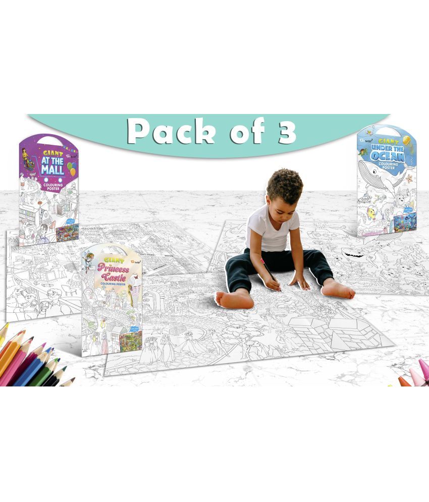     			GIANT AT THE MALL COLOURING POSTER, GIANT PRINCESS CASTLE COLOURING POSTER and GIANT UNDER THE OCEAN COLOURING POSTER | Pack of 3 Posters I Coloring Poster Bag Set