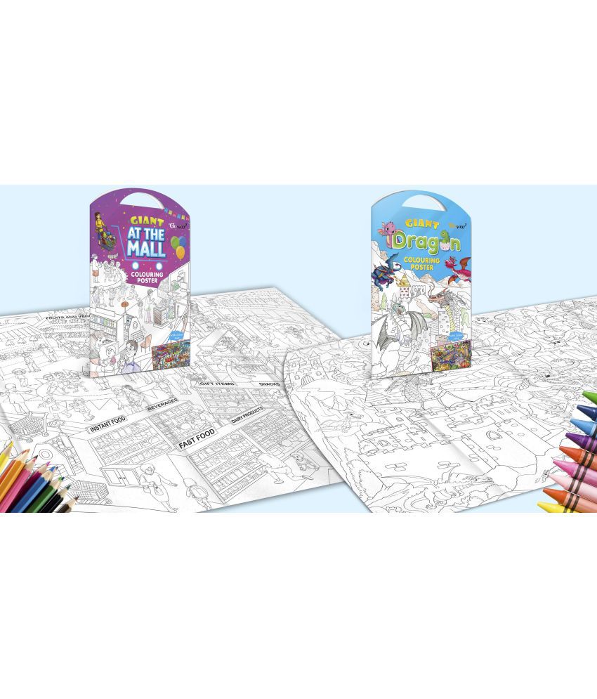     			GIANT AT THE MALL COLOURING POSTER and GIANT DRAGON COLOURING POSTER | Set of 2 Posters I Best Engaging Products For Kids