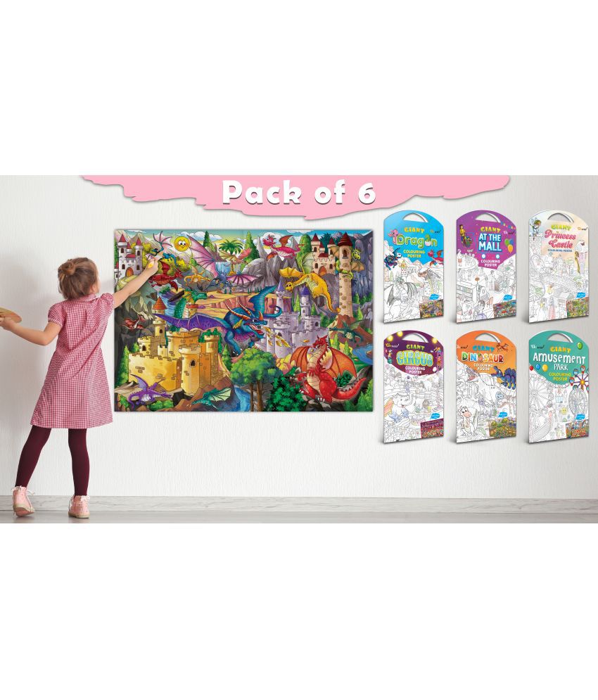     			GIANT AT THE MALL COLOURING , GIANT PRINCESS CASTLE COLOURING , GIANT CIRCUS COLOURING , GIANT DINOSAUR COLOURING , GIANT AMUSEMENT PARK COLOURING  and GIANT DRAGON COLOURING  | Pack of 6 s I Happy Coloring Set