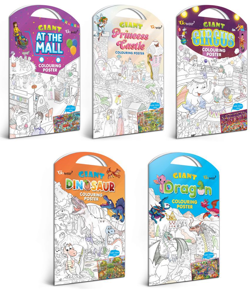     			GIANT AT THE MALL COLOURING POSTER, GIANT PRINCESS CASTLE COLOURING POSTER, GIANT CIRCUS COLOURING POSTER, GIANT DINOSAUR COLOURING POSTER and GIANT DRAGON COLOURING POSTER | Combo of 5 Posters I best colouring poster