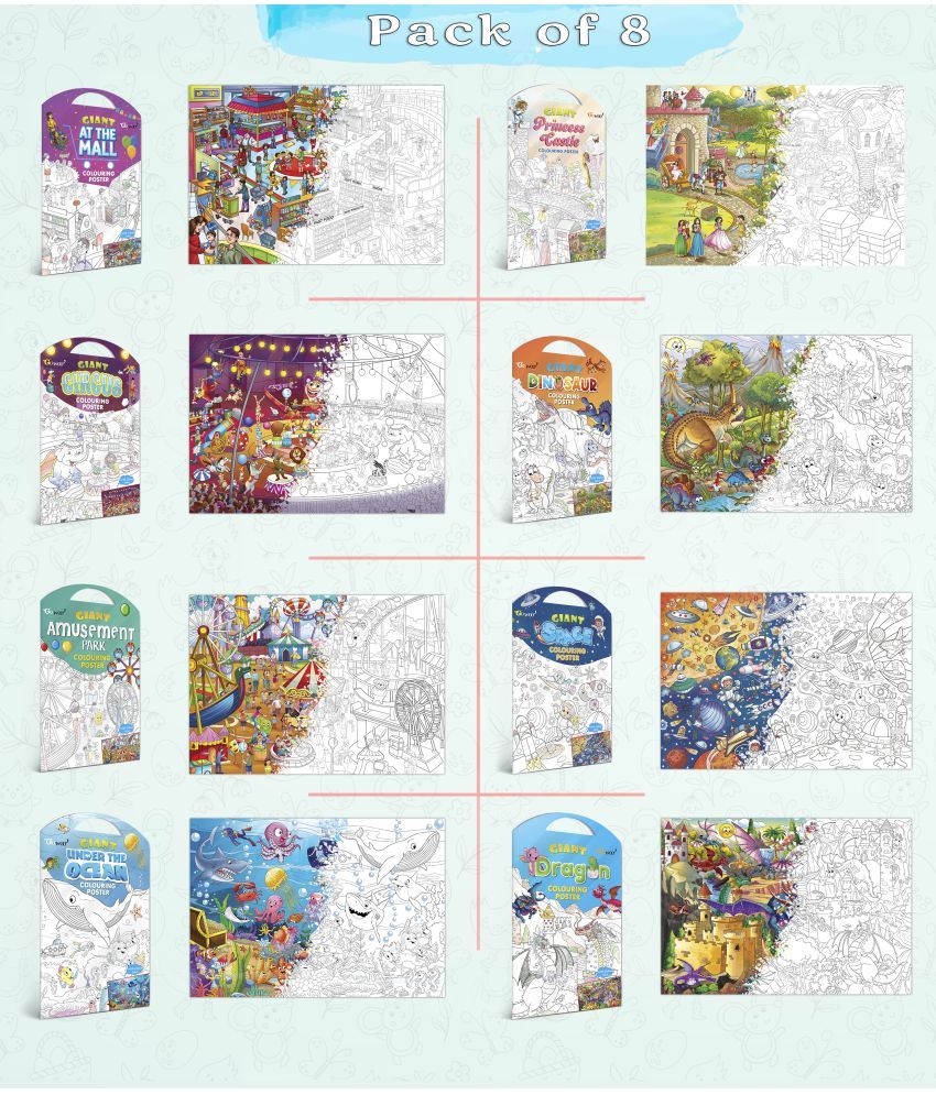     			GIANT AT THE MALL, GIANT PRINCESS CASTLE, GIANT CIRCUS, GIANT DINOSAUR, GIANT AMUSEMENT PARK, GIANT SPACE, GIANT UNDER THE OCEAN   and GIANT DRAGON   | Set of 8 s I Happy Coloring Combo