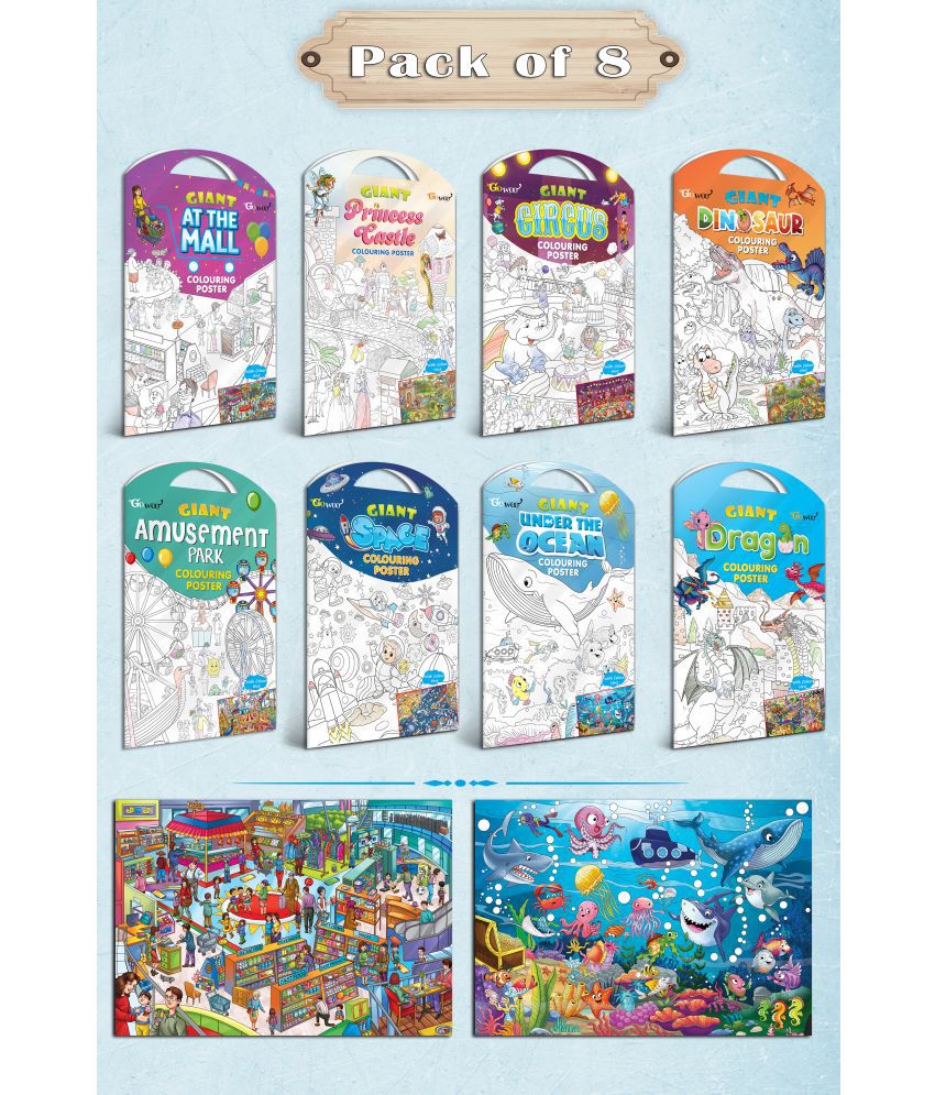    			GIANT AT THE MALL, GIANT PRINCESS CASTLE, GIANT CIRCUS, GIANT DINOSAUR, GIANT AMUSEMENT PARK, GIANT SPACE, GIANT UNDER THE OCEAN   and GIANT DRAGON   | Pack of 8 s I Giant Coloring s Mega Set